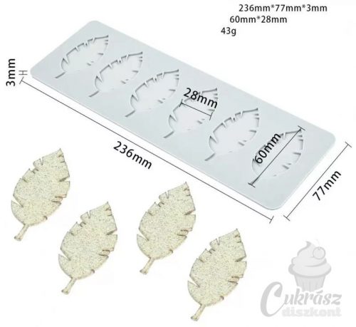 D szilikon forma levél 6 üreg 7,7*23,6cm